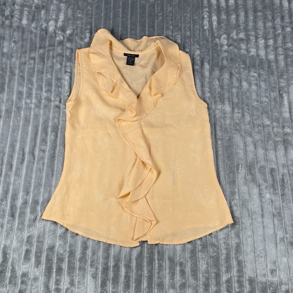Silkland Blouse M Silk Ruffle Sleeveless Orange Cowgirl Western Paisley Boho